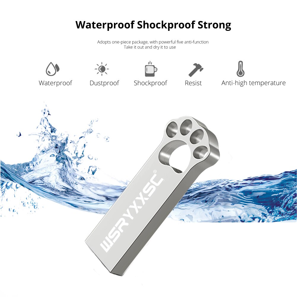 Wsryxxsc Kat Paw Vorm Usb Flash Drive Waterdicht Flash Drive 64Gb 32Gb 16Gb 8Gb 4Gb hoge Snelheid Usb Flash Met Gratis Adapter