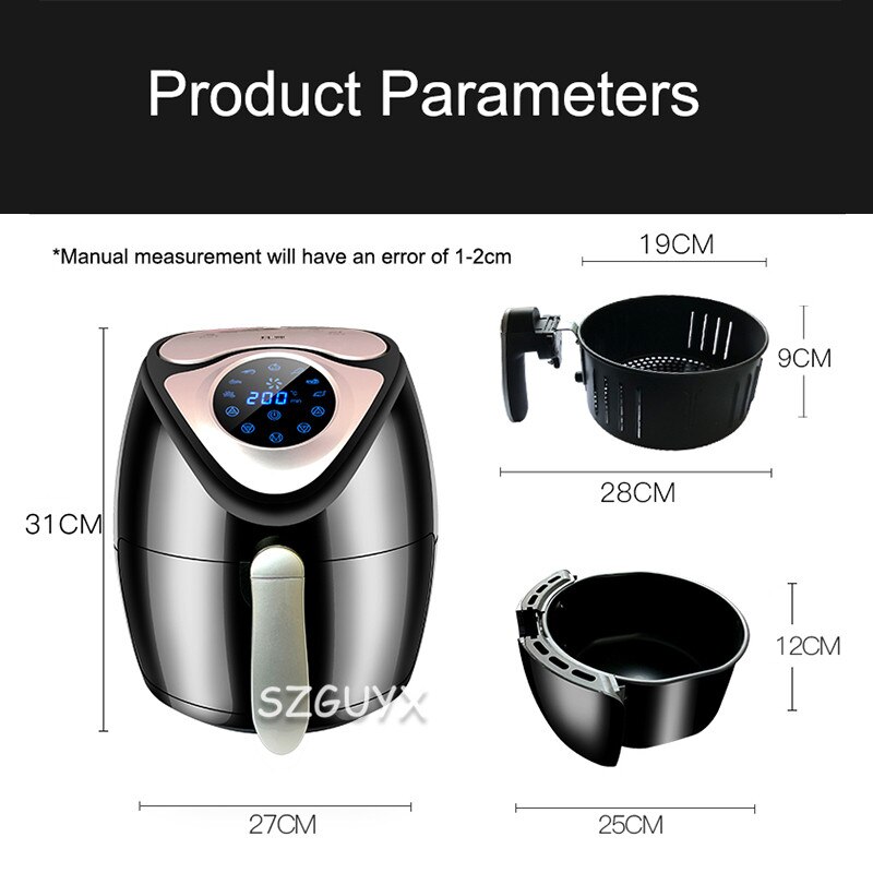 Digital LCD button multi-function household large-capacity intelligent touch screen air electric fryer automatic fries machine