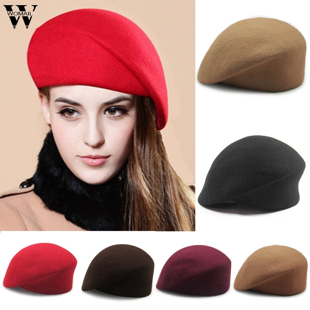 Womail Wol Baret Vrouwen Herfst Winter Warm Cap Vintage Stijlvolle Kunstenaar Schilder Franse hoed Meisje Pompoen Platte Hoed Vilt Baretten 823