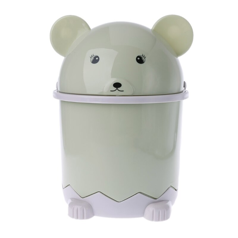 Mini Bear Waste Bin Desktop Garbage Basket Table Home Trash Can Swing Lid 1.5L: green
