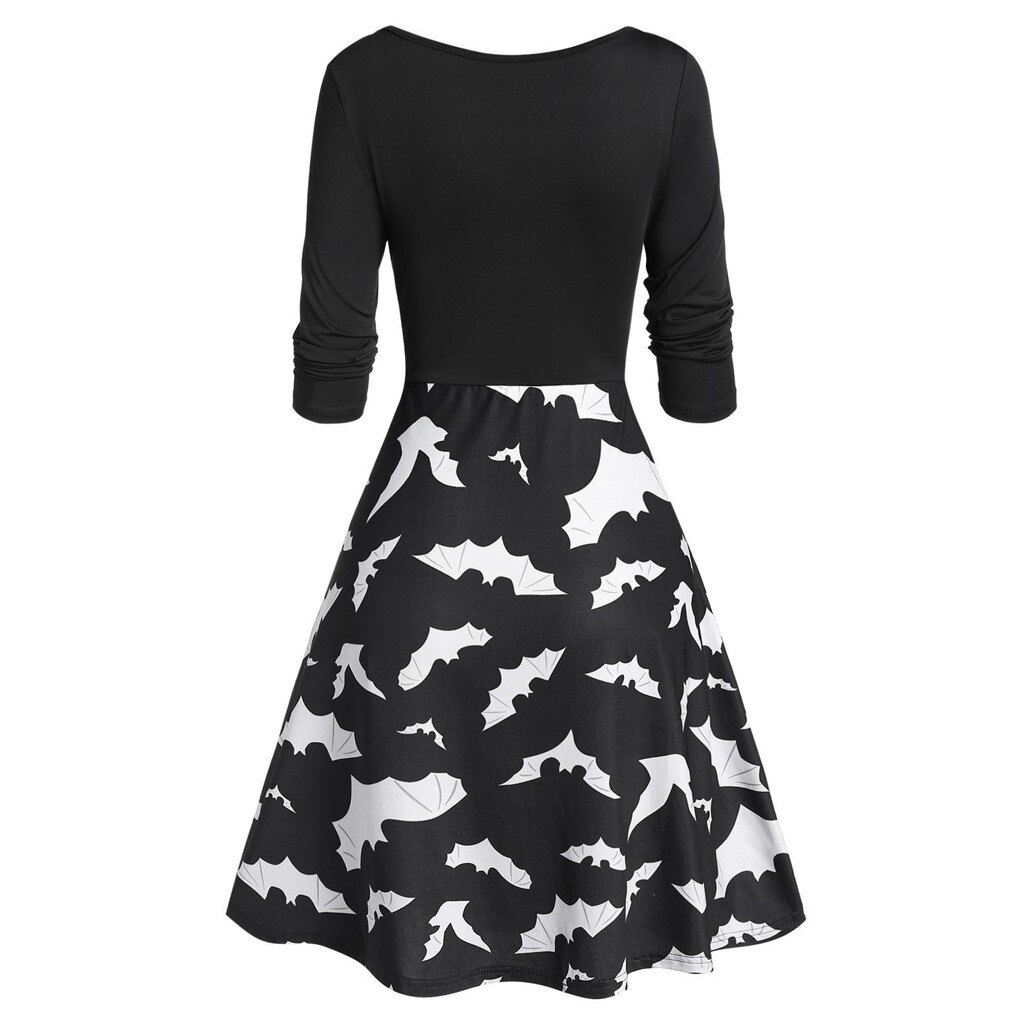 Halloween Swing Kleid Damen - A-Linie Kleid Mit Totenkopf Druck Und Taillenband