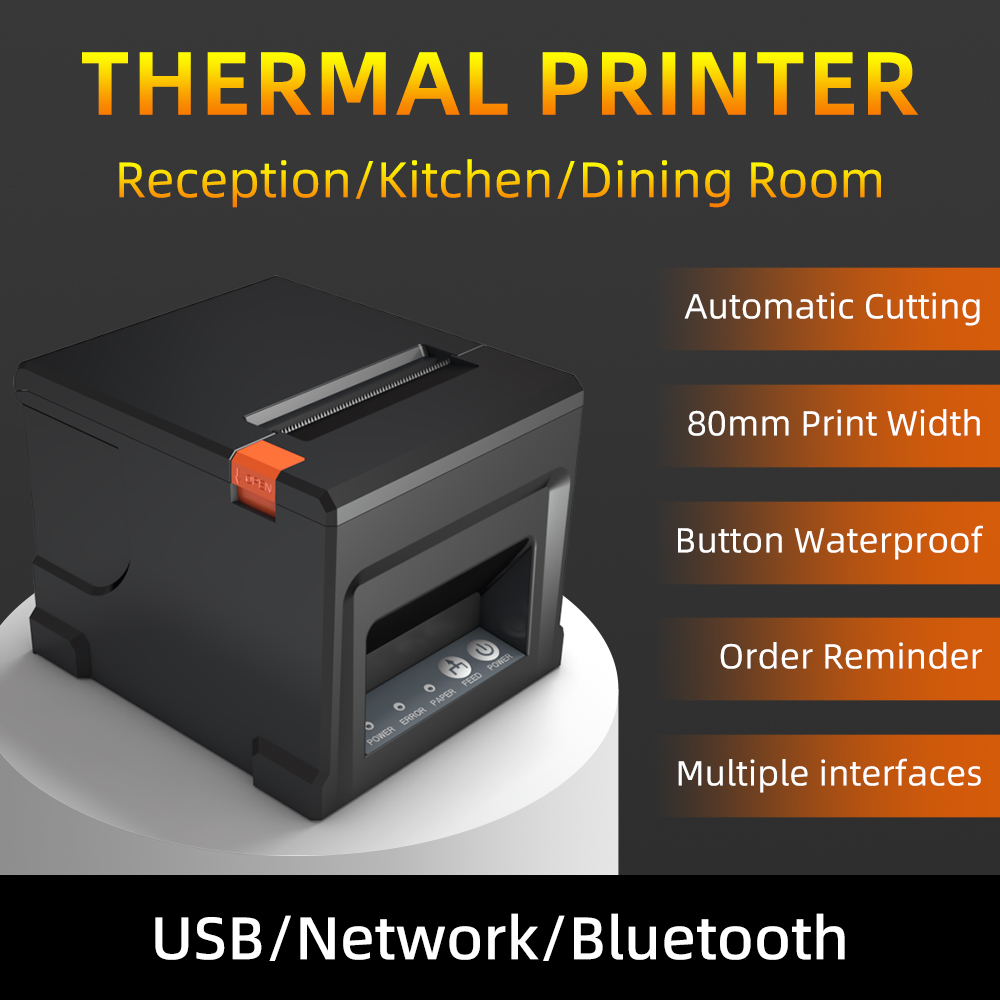 HZTZ-impresora térmica de recibos de 80mm, cortador automático de HZ-8360, impresora POS de cocina para restaurante, USB, LAN, Bluetooth