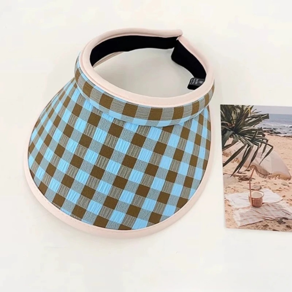 Plaid Print Large Brim Sun Hat Hair Hoop Style Pastoral Style Summer Empty Top Cap Breathable Anti-UV Sun Protection Hats Girl
