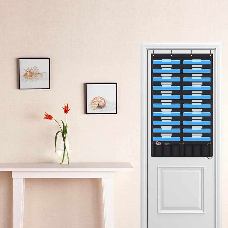 20 Pocket Deur Opknoping File Organizer Met Naam Tag, Zwarte Muur Opslag Pocket Grafieken Met 4 Hangers, geweldig Voor Klaslokaal, School,H