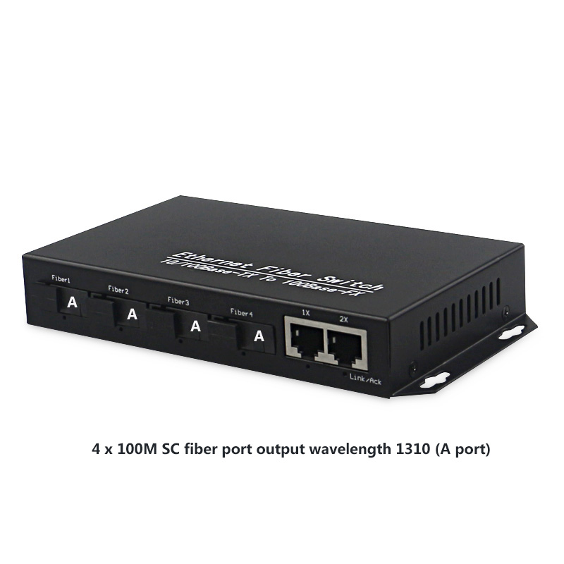 4 port fiber schakelaar om rj45 media converter 10/100 m 4 fiber en 2 rj45 CAT5/6 VLAN snelle ethernet optical fiber switch: 4A