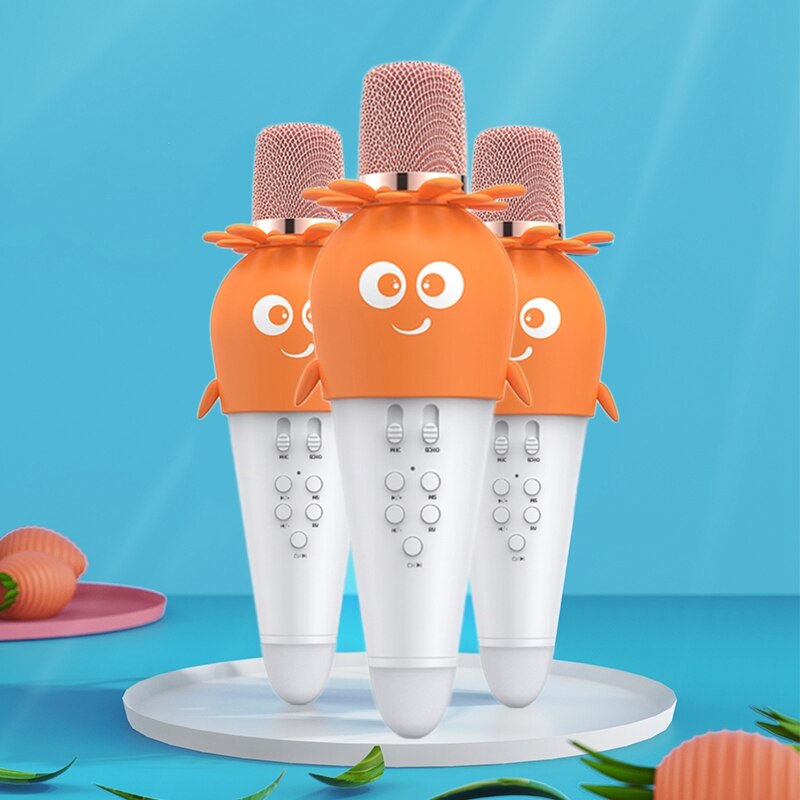 Wireless Karaoke Microphone Bluetooth Handheld Portable Speaker Home KTV with LED Lights Cute Shape Microphone for Kids