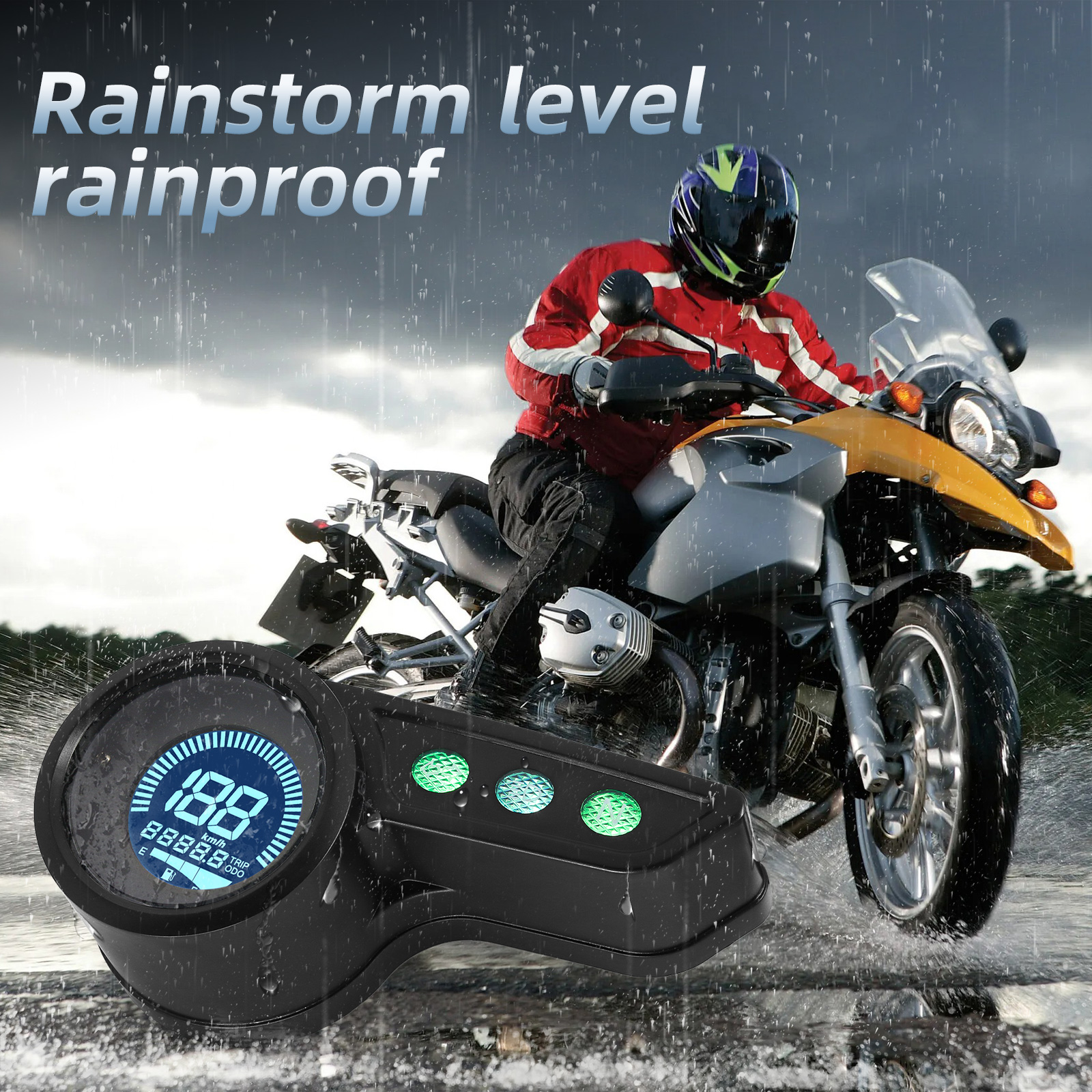 Retro motorfiets snelheidsmeter/kilometerteller met 7 kleuren achtergrondverlichting, snelheidsmeter (km/u), kilometerteller, versnellingsmeter, dagteller, brandstofniveau-indicator.