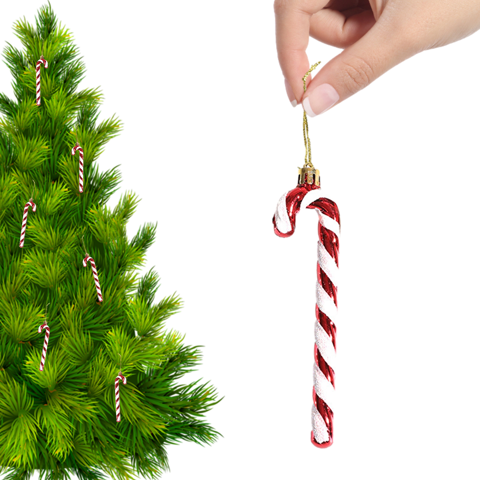 Decorazioni natalizie con bastoncino di zucchero 6 pezzi Albero di Natale con bastoncino di zucchero Ornamento da appendere Decorazioni natalizie per albero di Natale: Rosso