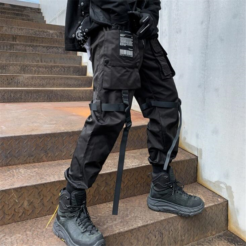 Techwear – pantalon Cargo multi-poches pour hommes, avec rubans, Hip Hop, Streetwear, Goth Punk, Harajuku, survêtement décontracté