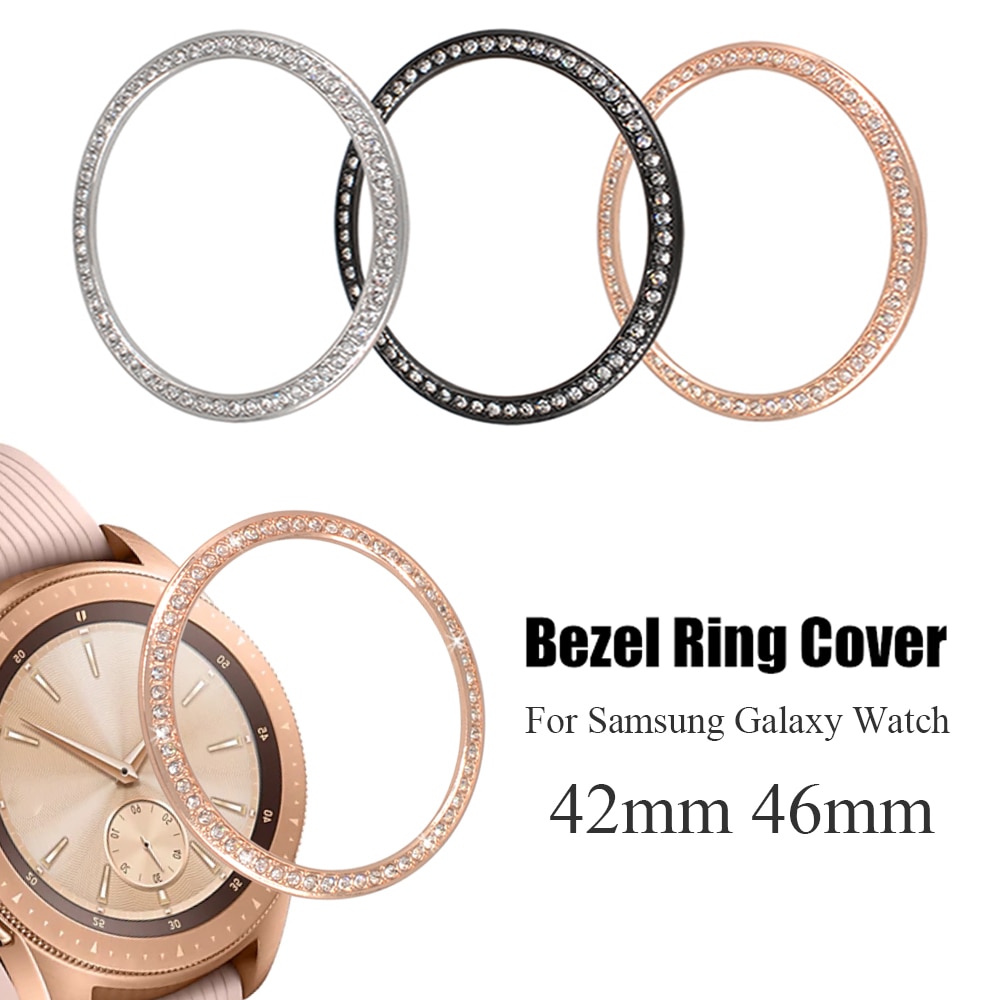 Diamant rustfrit stål metal udskiftning bezel ring cover metal cover til samsung galaxy watch 42mm 46mm smart watch