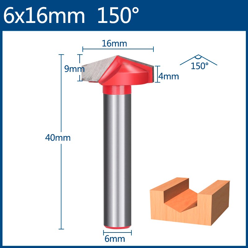 Xcan 6mm jyrsinterä v muotoinen urajyrsin kovametallikaiverrusterä puuntyöstöterä: 6 x 16mm 150d