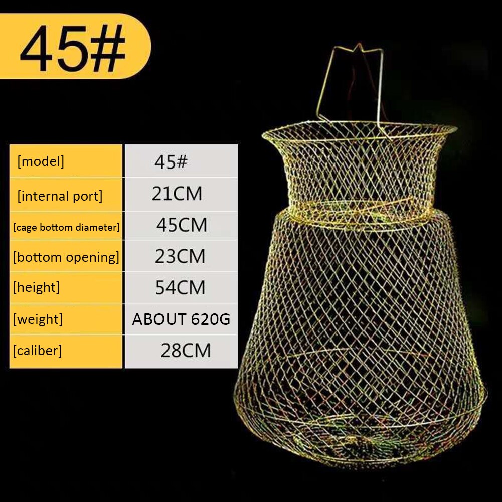 Foldable Steel Fish Basket Outdoor Portable Wire Woven Crab Lobster Storage Cage Fishing Trap Net Fish Protection Accessories: 45cm