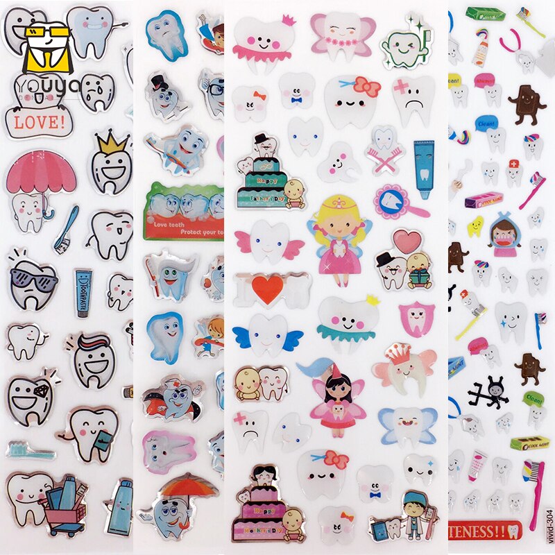 3D Stickers Dental Molar Shaped Cartoon Cute Tooth Fairy Paper Stickers Plastic Sticker for Dentist Dental Kids Scrapbook