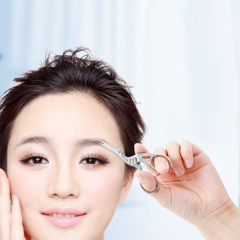 Tijeras de cejas puntiagudas con patrón de pájaro, recortadoras de cejas de acero inoxidable degradado, accesorios de maquillaje de alto nivel