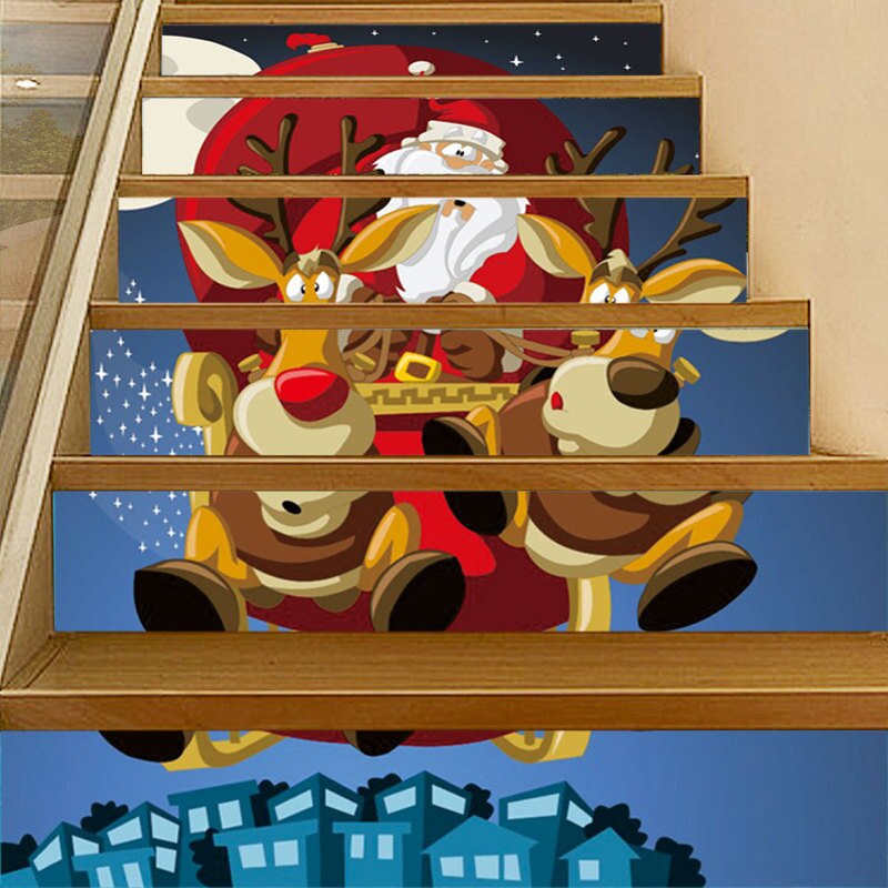 Yooap 6 stk juletrappe klistermærke 3d dekorative trin klistermærke gulv klistermærke selvklæbende wallsticker