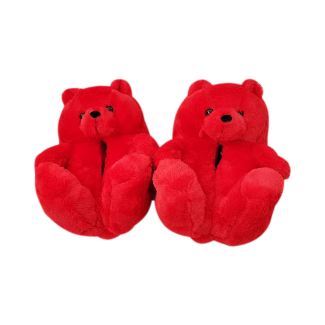 Pantoufles ours en peluche pour femmes et enfants, directe: red / Children size