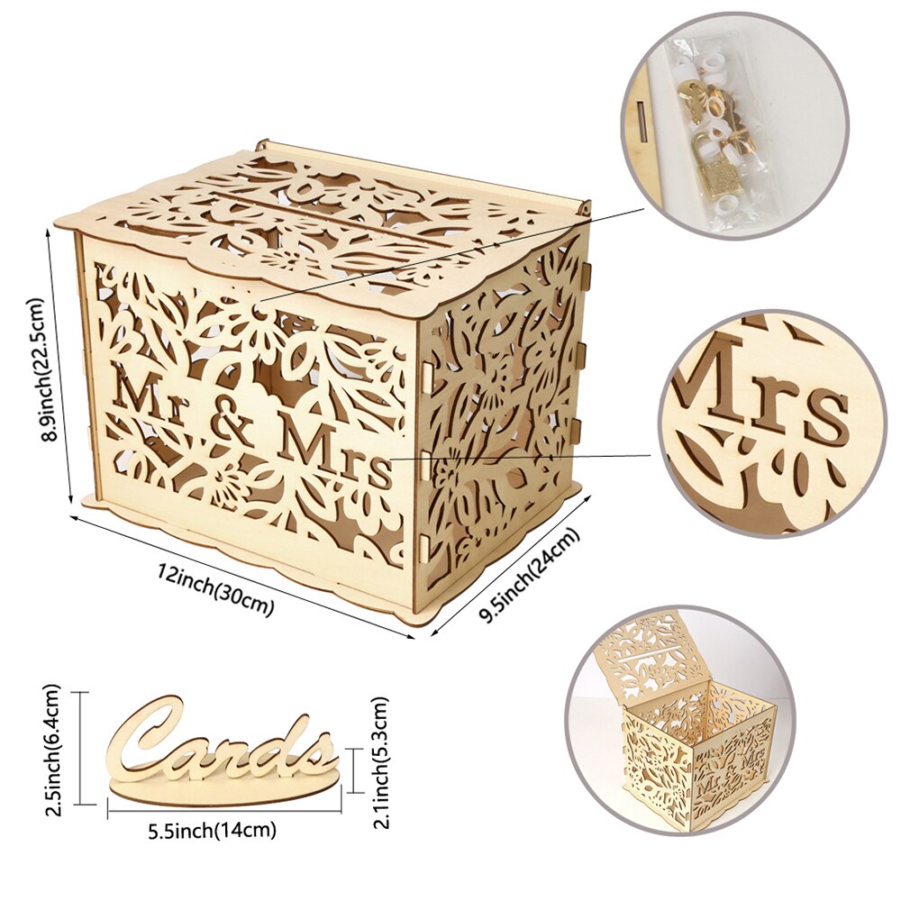 DIY Holz Hochzeit Karte Kasten mit Schloss Karte Zeichen Rustikalen Hohl Karte Halfter Empfang Hochzeitstag Party Dekoration