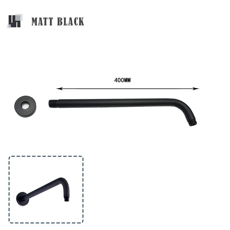 20/30/40CM Stainless Steel Shower Head Extension Arm Top Ceiling Mounted Wall Mounted Tube Rainfall Shower Head Arm for Bathroom: Black Wall Mount