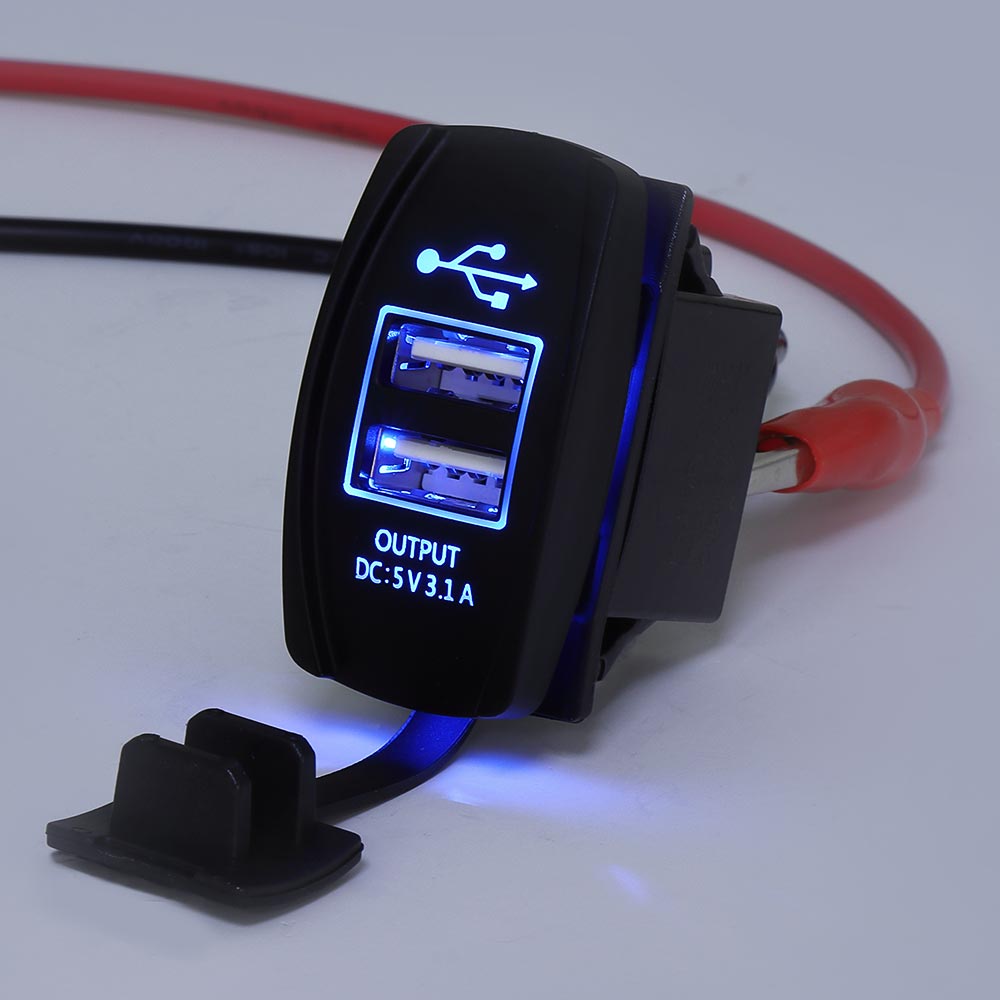 12V & 24V ATV USB Charger Backlit Rocker Switch for Can am for John Deer for Polaris RZR 900 800 1000 Motorcycle Charging