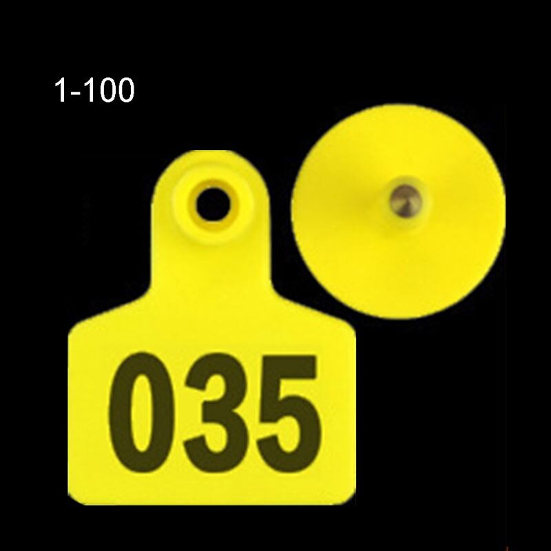 100PCS Soft TPU Ear Tags Livestock Identification Ear Tag Applicator for Pig Cow: Yellow