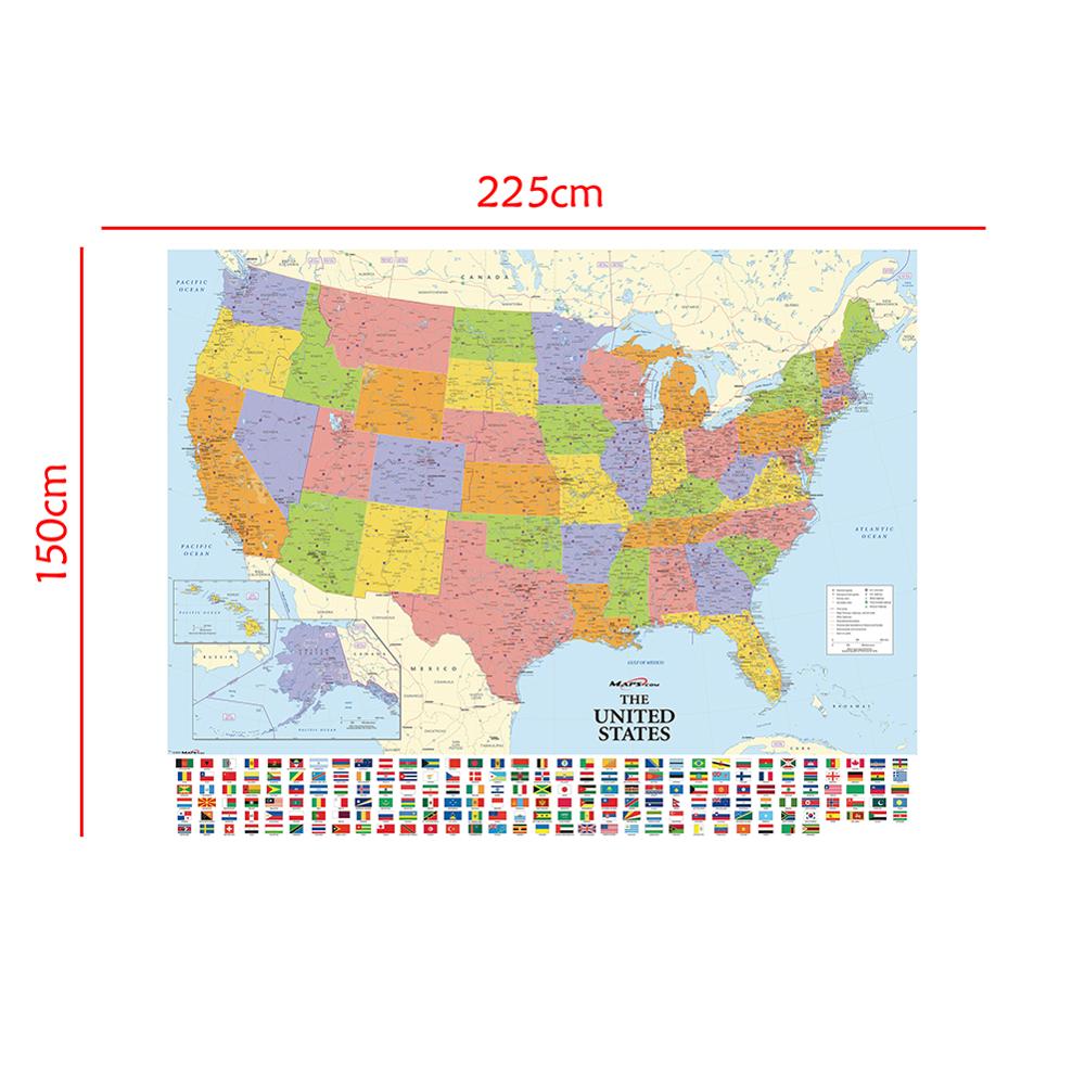 Non-woven Kaart Van De Verenigde Staten Met Nationale Vlaggen Standaard Gedetailleerde Amerikaanse Kaart Voor Onderwijs