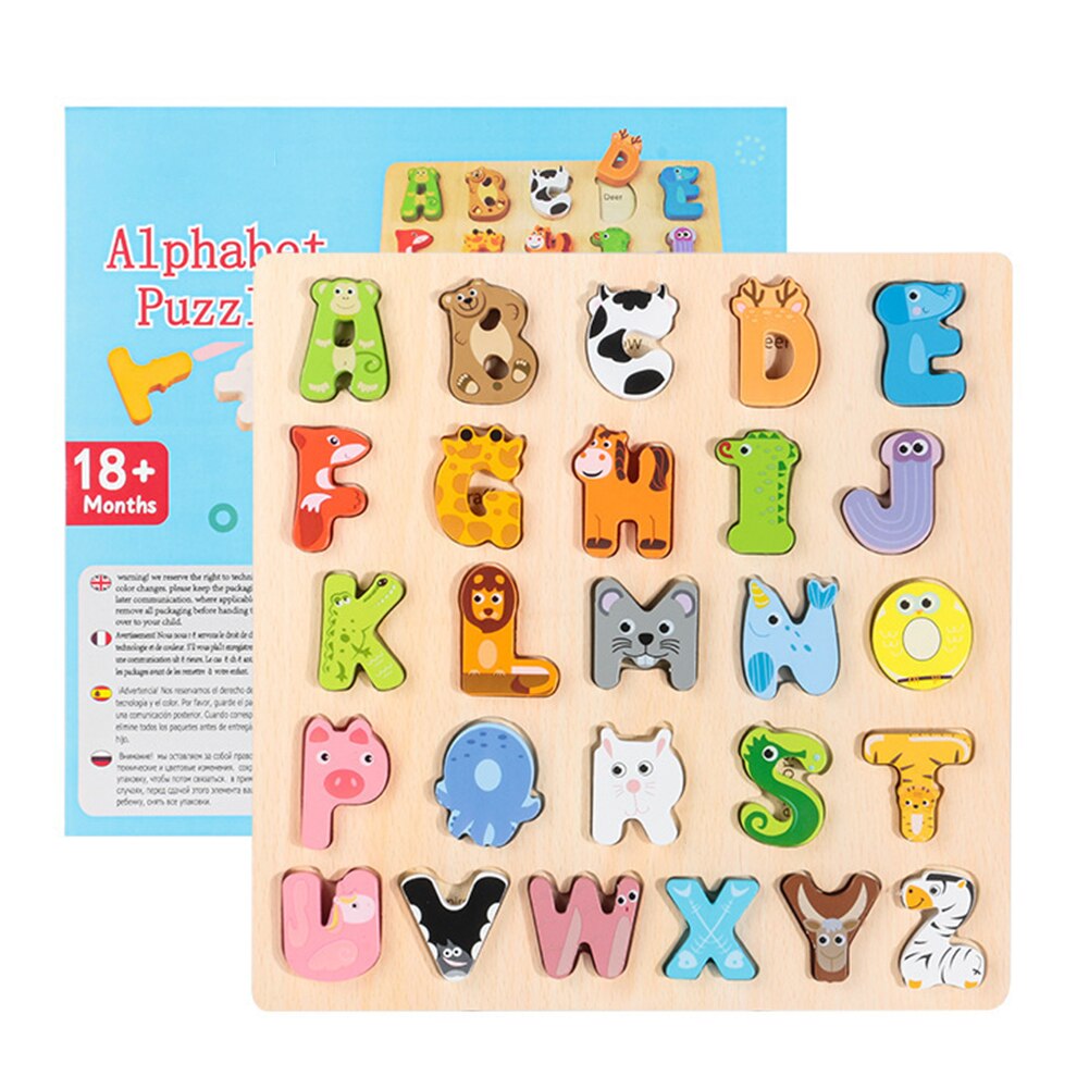 Wooden 26 Letter Animal Block Puzzle Early Educational Children Toddler Game Toy Kids Educational Toys for Children