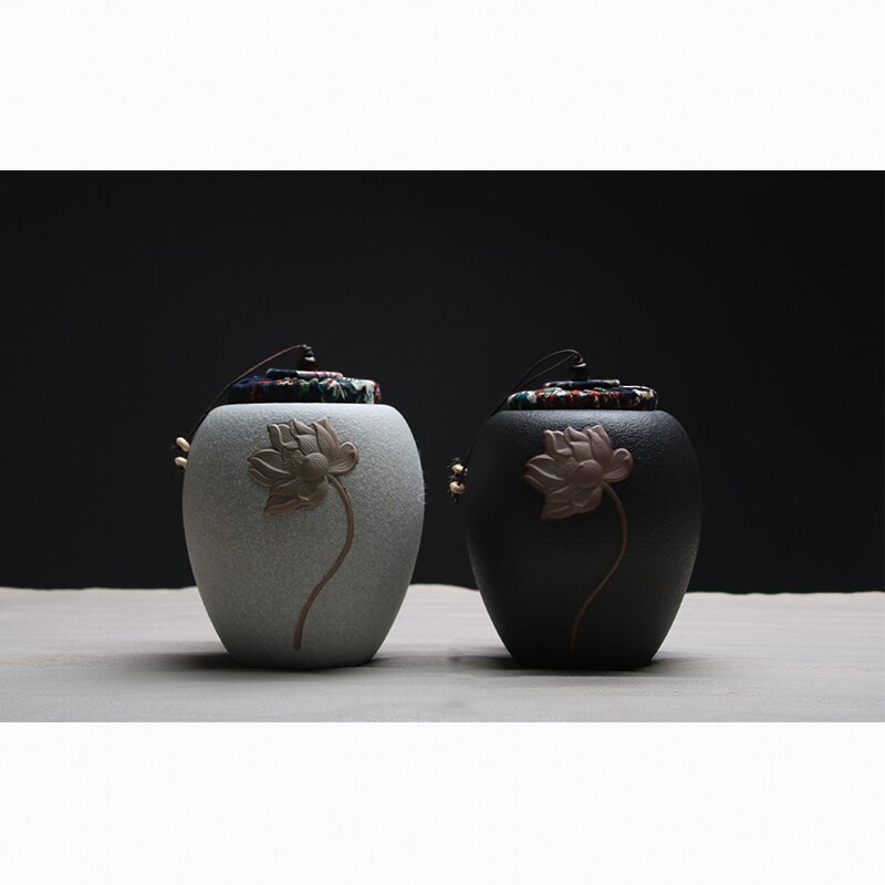 Luwu keramiske tebeholdere relief lotus tebeholdere til opbevaring af te eller mad