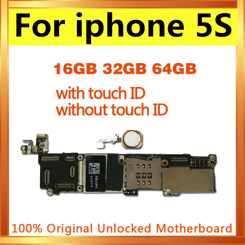 100% Original unlocked for iphone 5S Motherboard Without Touch ID/With Touch ID,for iphone 5S Logic boards,16gb / 32gb / 64gb