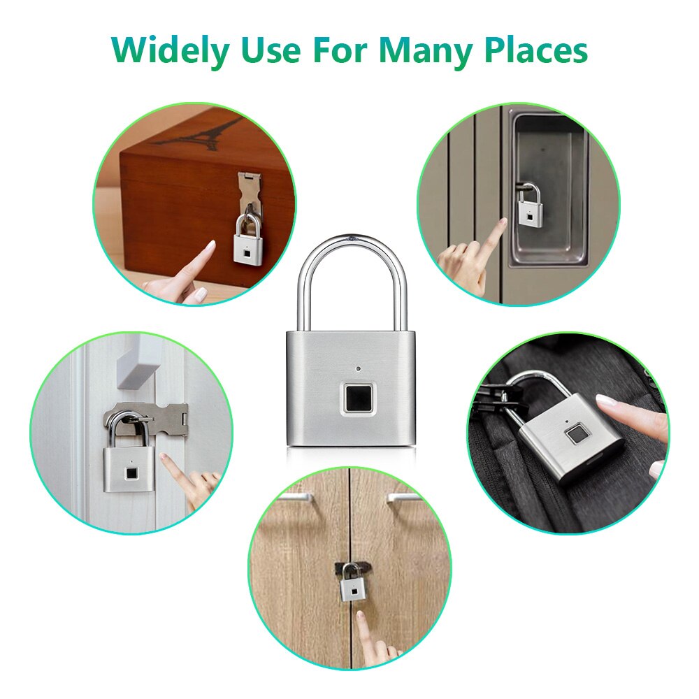 Smart Keyless USB Oplaadbare Vingerafdruk Slot Waterdicht Vingerafdruk Unlock Anti-Diefstal Beveiliging Hangslot Deur Bagage Case Lock