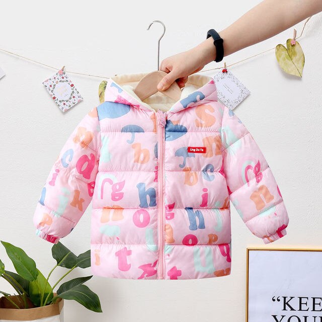 Herfst Winter Kinderen Cartoon Afdrukken Patroon Donsjack Jongens Meisjes Modieuze Thermische Jas Baby Fleece Warm Houden Jas: color 2 / 130-Height 110-120cm