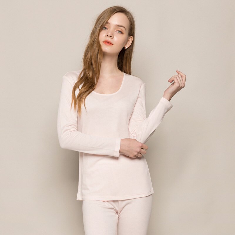 SuyaDream Frauen Lange Unterhosen 30% Natürliche seide 70% Wolle langarm Schlaf Tragen HERBST Winter NEUE Rosa Wein Unterwäsche: nackt / M