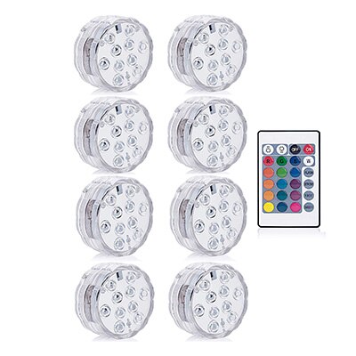10 Led Remote Controlled RGB Submersible Light Battery Operated Underwater Night Lamp Outdoor Vase Bowl Garden Party Decoration: 1 Controller 8 Lamp