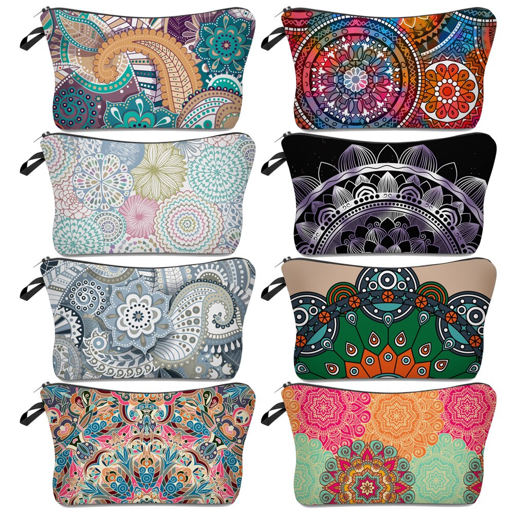 Deanfun Mandala Blomstertryk Kosmetik Taske - Vandtæt Polyester Pung til Kvinder Makeuptaske