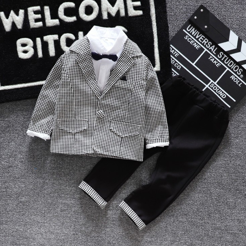 Plaid Boys Dress Suit Formal Wedding Formal Tuxedos Suits Teenager Kids School Uniform Spring Children&#39;s Costume Clothes