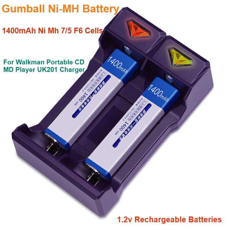 Für walkman tragbare cd md player uk201 ladegerät gumball ni-mh batterie 1,2 v wiederauf ladbare batterien 1400mah ni mh 7/5 f6 zellen
