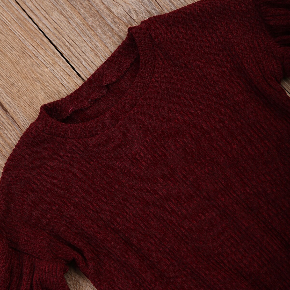 Höst vinter kid barn flicka vinröda tröjor flare ärm varma toppar tee pullover blus