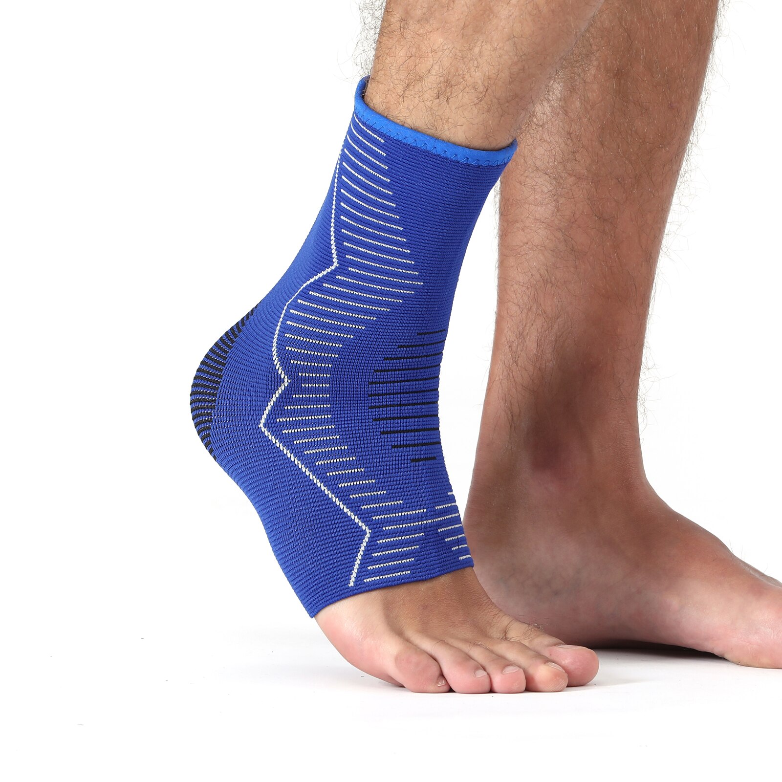 Blauw Breien Compressie Enkel Brace Mouwen, Voet Bescherming Met Anti-Slip Band, voor Sport Fitness, Mannen En Vrouwen