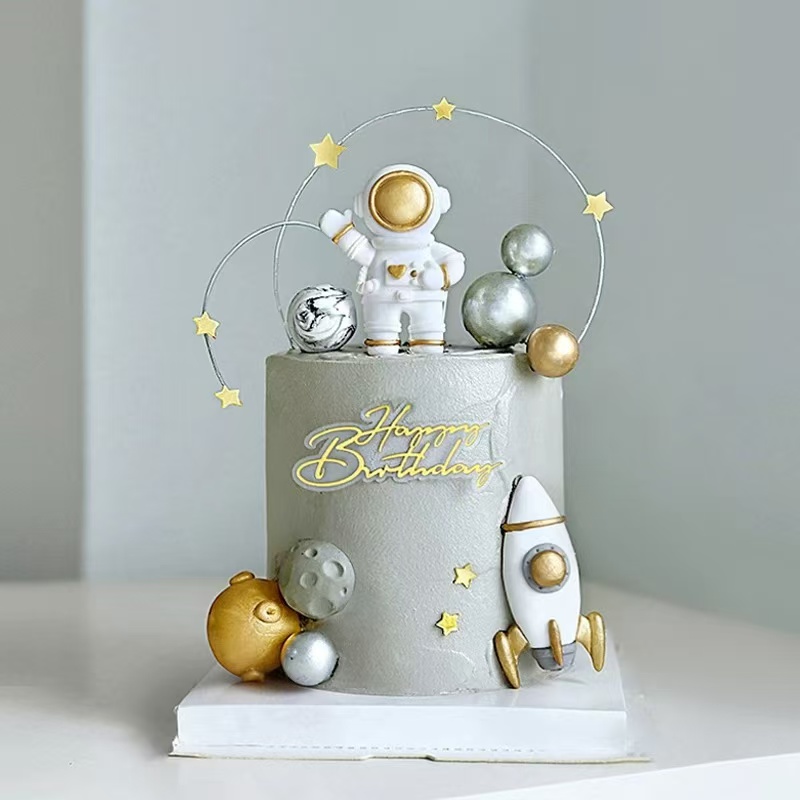 ﻿ Adorno para tarta espacial con cohete de astronauta, planeta, decoración para de cumpleaños para niños, pastel de estrella para Baby Shower, para de cumpleaños para niños