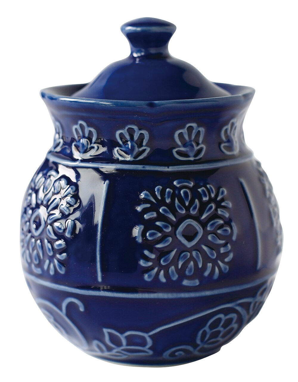 Dishes and plates Blue embossed flower dinner plate and coffee pot: Sugar pot