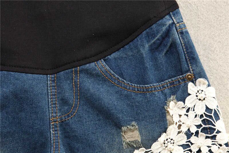 Neue Sommer Mutterschaft Hosen spleißen Spitze Mutterschaft Denim kurze Hose Bauch Unterstützung Mutterschaft kurze Hose