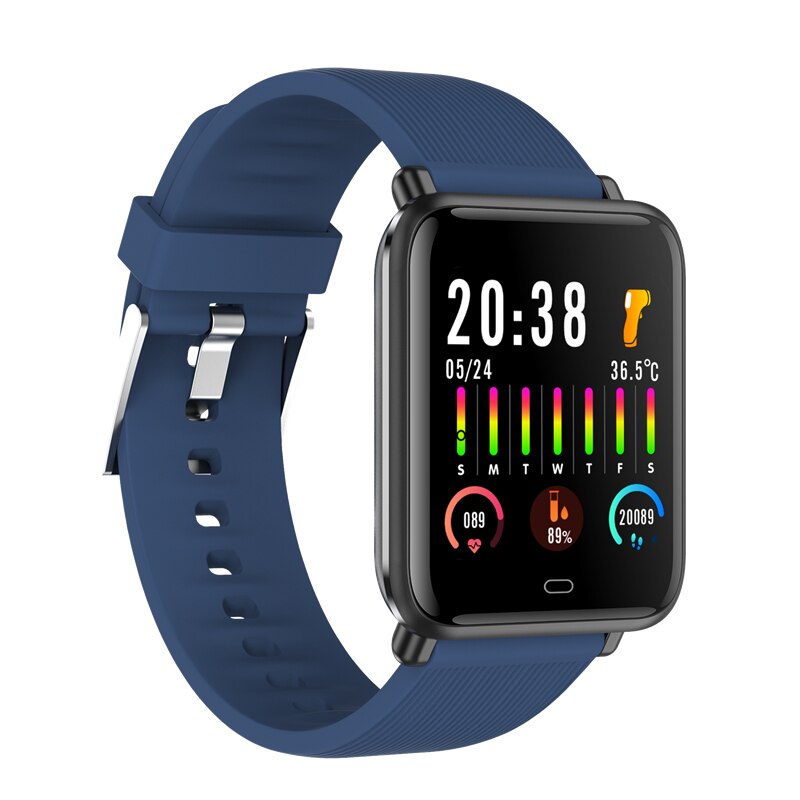 Q9t sport smartwatch lichaamstemperatuur meten aangepaste wijzerplaat smartwatch mannen vrouwen hartslagmeter armband voor android ios pk  p9: Blauw