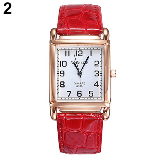 Unisex simple ur mænd kvinder imiteret læder bånd firkantet skive quartz analog casual armbåndsure часы мужские reloj: Rød