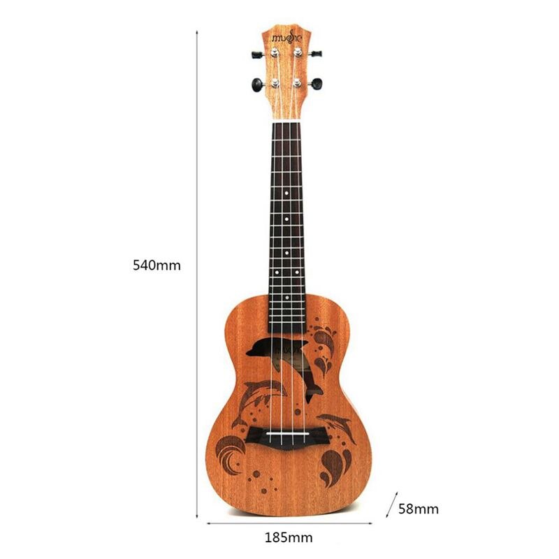 Ukulele uke 4 nylonsträngar sapele rosenträ gitarr delfinmönster universellt akustiskt instrument