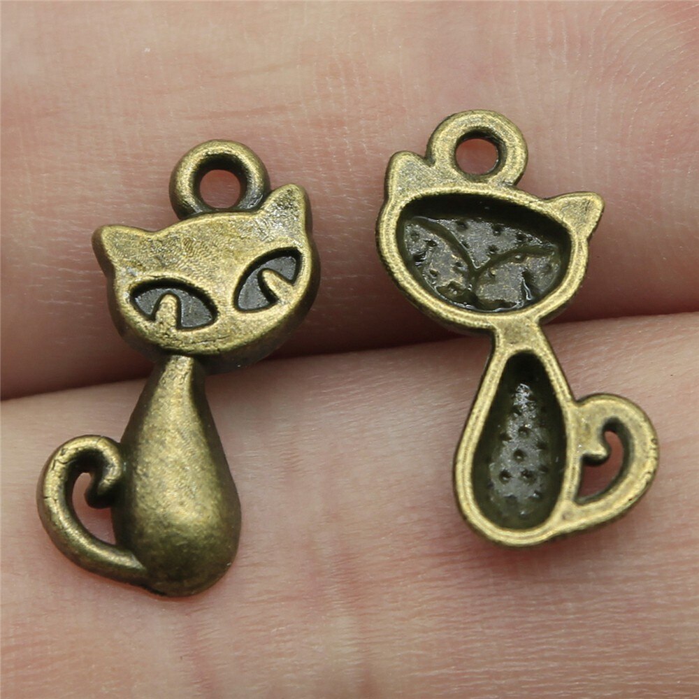 WYSIWYG 20pcs 17x9mm Pendant Cat Cat Charm Pendants For Jewelry Making Antique Silver Color Fox Pendants: Antique Bronze Plated