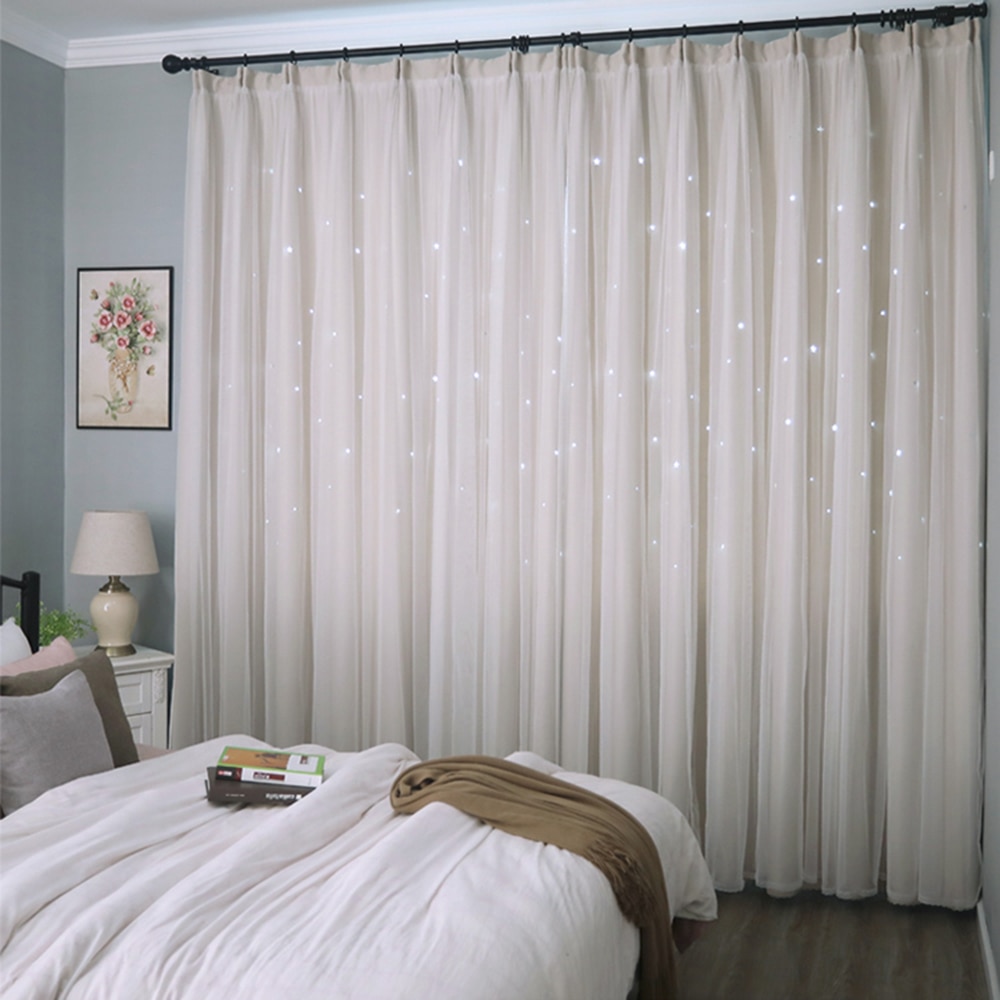 1Panel Window Curtain Hollowed Out Stars Shading Curtain Drape Purdah for Home Living Room Bedroom Curtains for Living Room