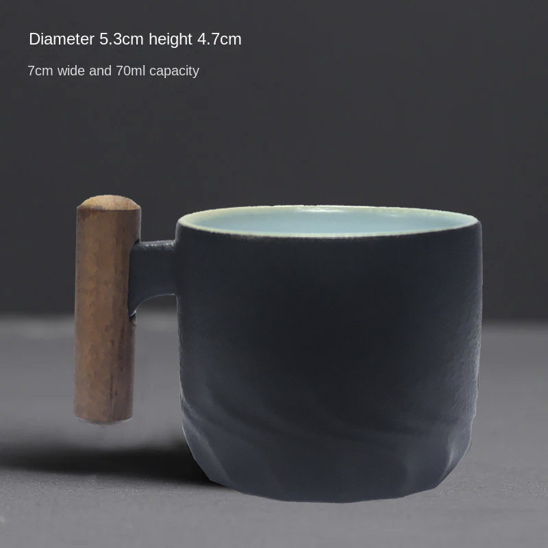 Taza de café exquisita hecha a mano creativa, taza de café Vintage con mango de madera, tazas, tazas, vasos, cocina, comedor, Bar, hogar: Negro