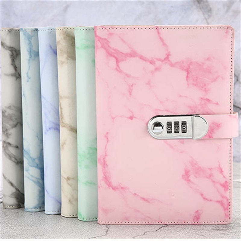 A5 Marble Texture Journal Writing Notebooks with Combination Lock Personal Travel Diary Office Notepad Agenda