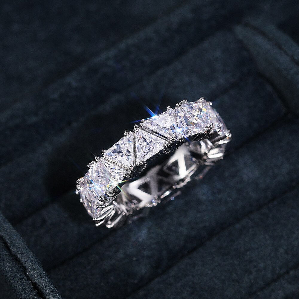 Eternity Triangle Ring 925 Sterling silver Engagement Wedding Band Rings for Women Bridal Diamond Promise Party Jewelry