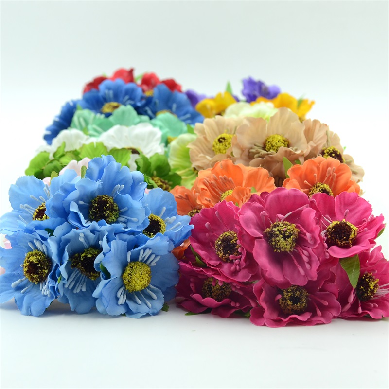 6 stk/parti real touch high small grade kunstig valmue buket bryllup silke rose blomster til diy bryllup krans dekoration