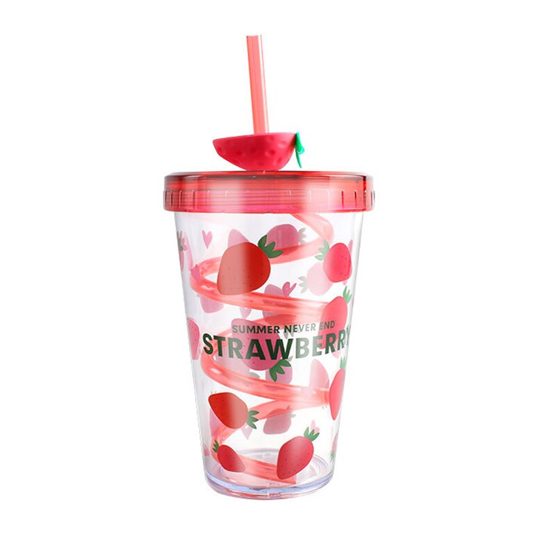 16Oz Kleurrijke Fruit Cup Confetti Herbruikbare Plastic Beker Met Deksel En Stro Koude Kopjes Stro Mok Drinkware Keuken Water fles